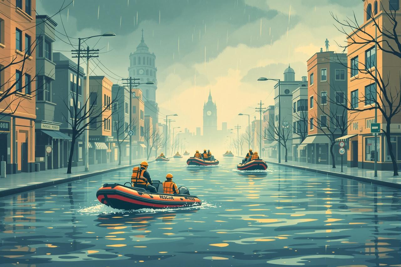某地突发暴雨引发城市内涝,多方力量紧急救援